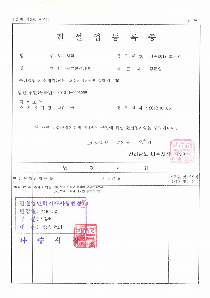 토목사업면허증